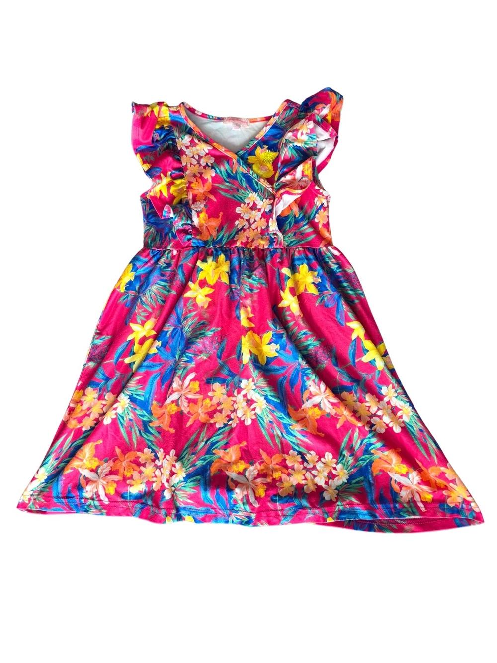 Tommy Bahama Hot Pink Tropical Floral Ruffle Dress